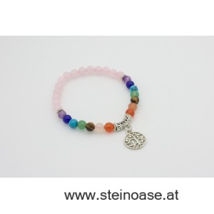 Armband Rosenquarz "Lebensbaum & Chakra" 